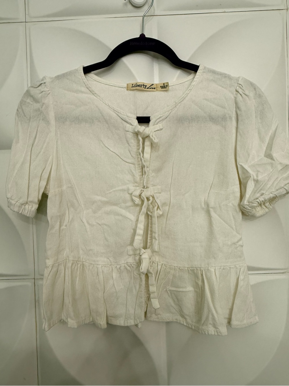 Liberty Love Cream Tie-Front Peplum Blouse